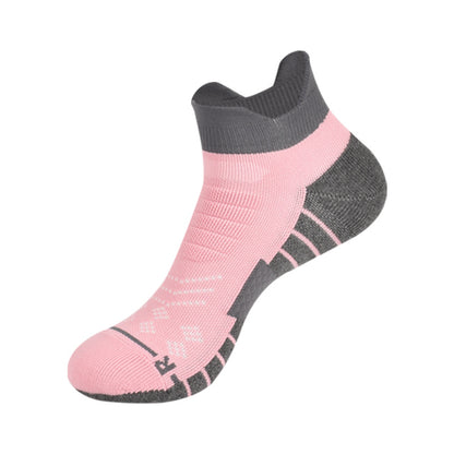 Performance athletic ankle sock in pink and gray colorway