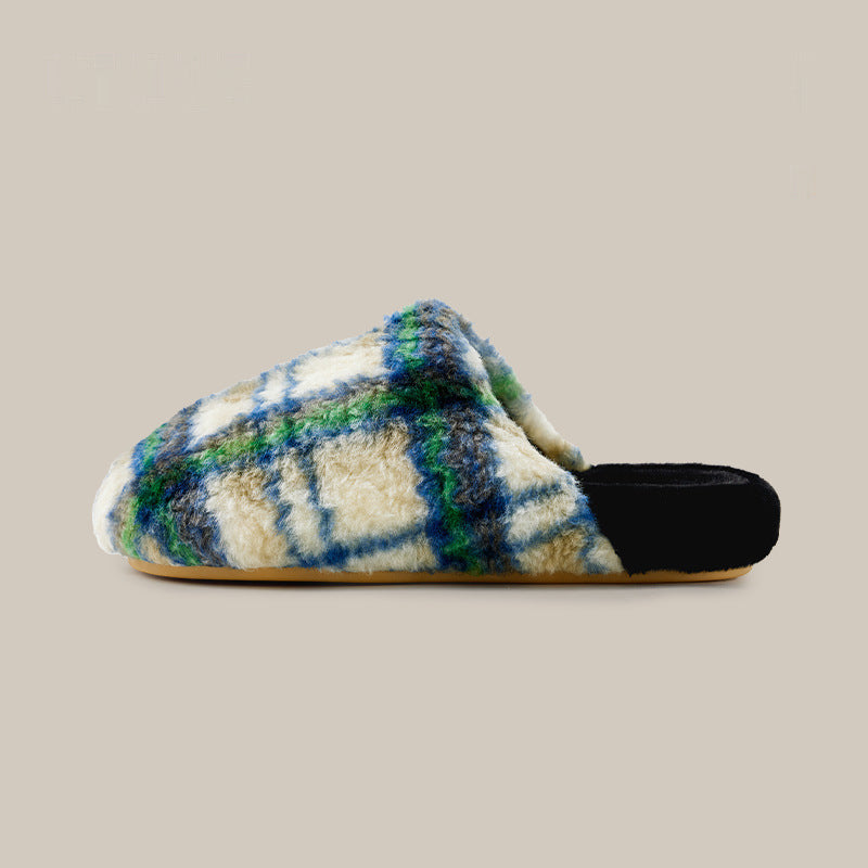 CozyStep Plush Slippers - Blue Plaid