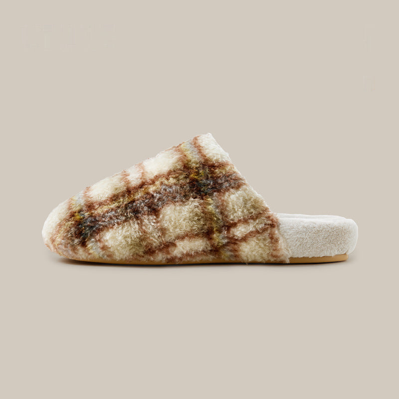 CozyStep Plush Slippers - Brown Plaid
