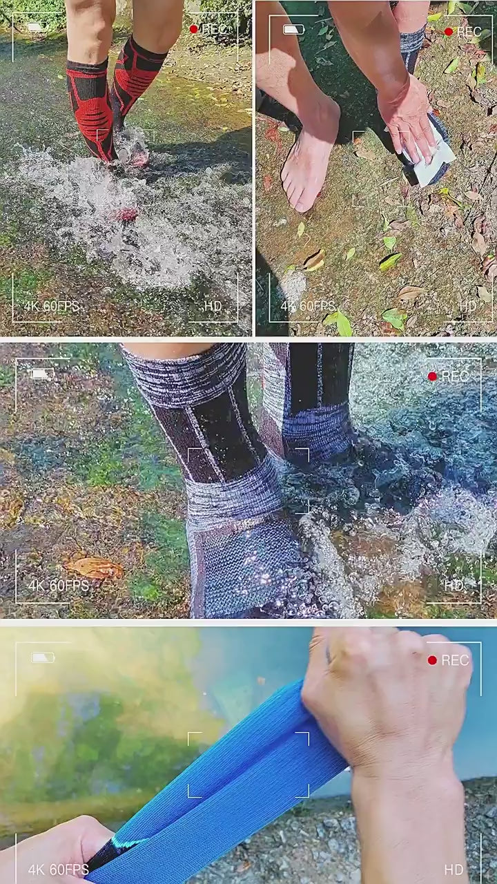 Nexovite TrailDry waterproof hiking socks
TrailDry waterproof socks worn on a wet hiking trail
